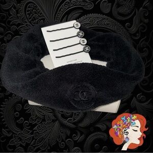CHANEL Elegant Black Velvet Headband & 4 Hair accessories.